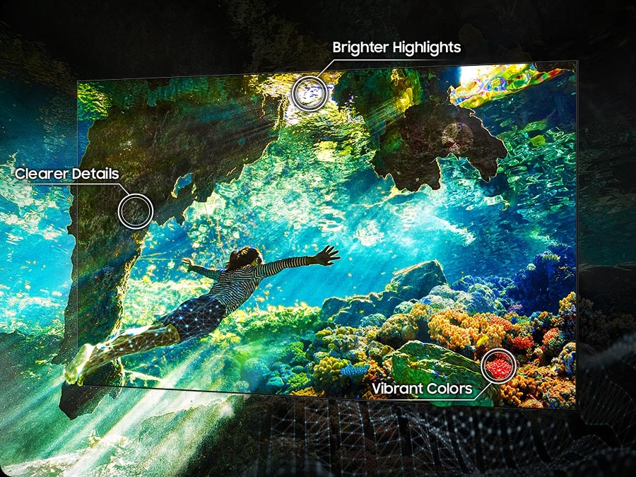 Telewizor Samsung QN85F 65” Neo QLED 4K wizualizacja działania funkcji automatycznego remasteringu HDR Pro